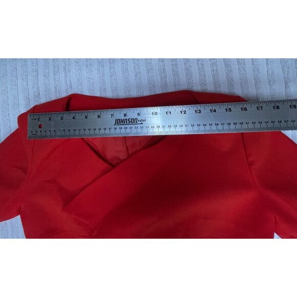 Women's Wrap Front Blazer Jacket with Gold Metal Accent Red Slightly Cropped - Picture 4 of 7